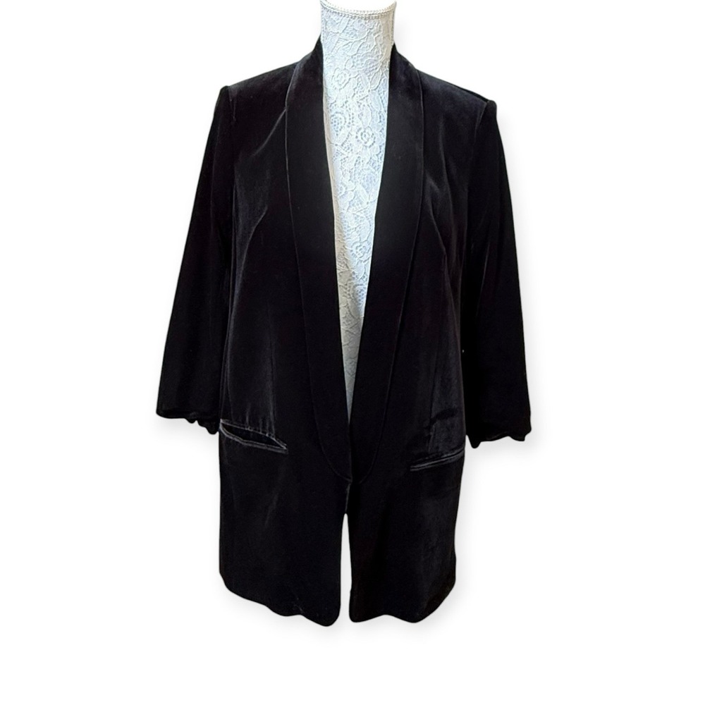 Express Women's Black Velvet Shawl Collar Lined Relaxed Blazer Jacket Sz Lg NWT